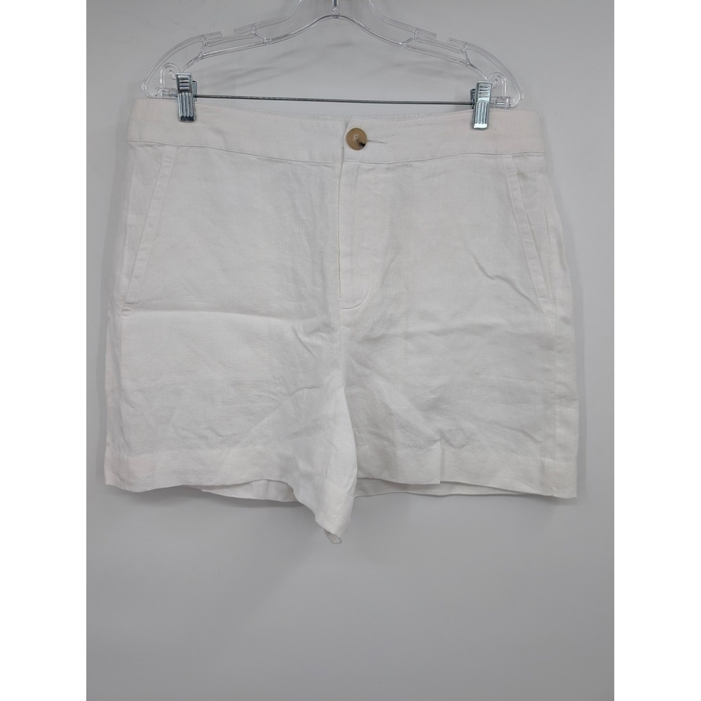 Vince White 100% Linen Pull on Shorts Elastic Waist Womens Size 14